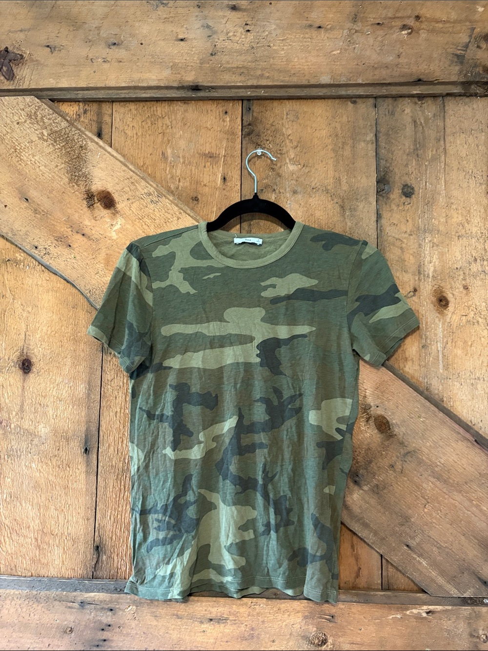 TNA Womens Camo Short Sleeve Tee Olive Green Cotton Modal Crew Neck Top S